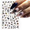 6 Sheets Bronzing Fall Nail Stickers 3D Metallic Self-Adhesive Nail Decals Fall Leaf Thanksgiving Nail Art Supplies Autumn Black Gold Maple Leaves Nail Designs Sticker for Women Manicure Accessories