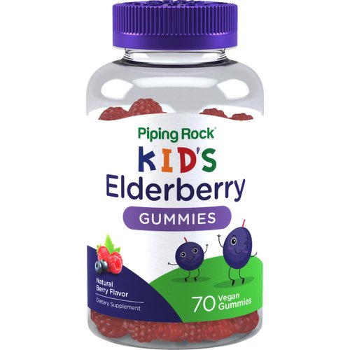 Piping Rock Kids Elderberry Gummy Vitamins | 70 Gummies | with Zinc and Vitamin C | Vegan Formula | Berry Flavor | Non-GMO, Gluten Free Supplement