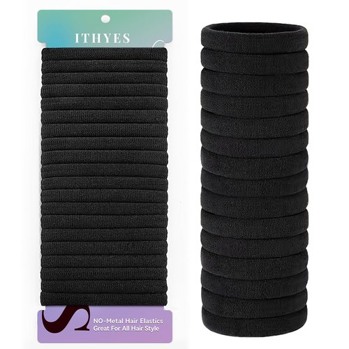 Ithyes hair ties no damage,Hair Bands for Women Thick Hair,20 Pcs Elastic Hair Ties for Women,Bla...