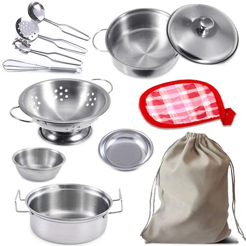 Rupnoflbui Kids Pretend Play Kitchen Toys,Mini Cooking Toys Set Play Kitchen Accessories with Stainless Steel Pots and Pans Set,Pretend Play Food Cooking Utensils Cookware for Girls Boys.11Pcs