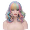 BERON 14 Inches Rainbow Wig Short Wavy Wig Rainbow Wigs with Bangs Bob Wig Colorful Wig for Women Wig Cap Include