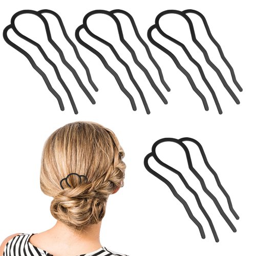 Gjinxi Hair Side Combs 4 Pcs Hair Fork Clips Hair Pins Combs Metal Buns Updo U-Shape 4 Prong Hair Sticks Hairpin Styling Tool Accessories Twist Black Headpieces for Women Girls Decoration