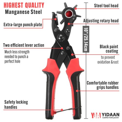 Leather Hole Punch Tool Set, Belt Hole Puncher Kit, Professional Puncher for Belt, Saddle, Dog Collars, Watch Strap, Shoe, Fabric, Paper, Craft Projects, Easily Punches Perfect Round Holes