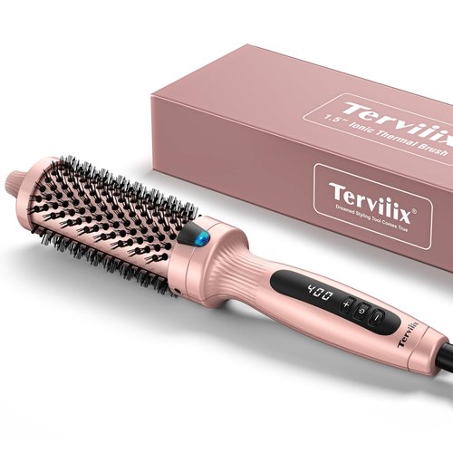 Terviiix Thermal Brush Get Voluminous Style, Quick Heating Hot Brush, Ceramic Tourmaline Ionic Curling Brush, Heated Curling Iron, Digital Display 9 Temperatures Curling Wand, Dual Voltage, 1.5 Inch