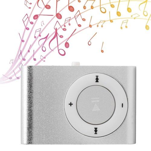 Mini MP3 Player, Portable Mini MP3 Player with Back Clip Sports MP3 Player with Earphone and USB Cable, Digital Media Player Built in Card Slot (Silver)