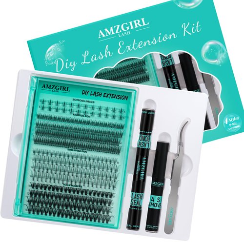 Lash Clusters Kit Individual Lash Extension Kit Fishtail Fan,Bottom Lashes,30D Clusters,Lash Bond and Lock Eyelash Remover and Lash Tweezer DIY at Home by AMZGlRL(4Styles-13,D-5-16mm), Black