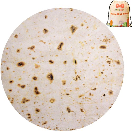 mermaker Burritos Tortilla Throw Blanket 2.0 Double Sided 71 inches for Adult and Kids, Giant Funny Realistic Food Blanket, 285 GSM Novelty Soft Flannel Taco (Yellow Blanket-Double Sided)