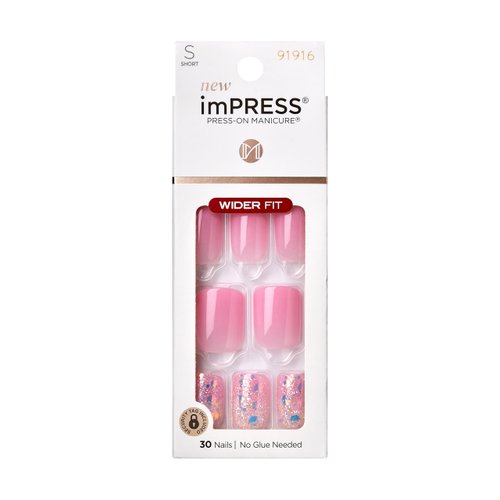 KISS imPRESS No Glue Mani Press-On Nails, Design, Dream It Up', Light Pink, Short Size, Wider Squoval Shape, Includes 30 Nails, Prep Pad, Instructions Sheet, 1 Manicure Stick, 1 Mini File