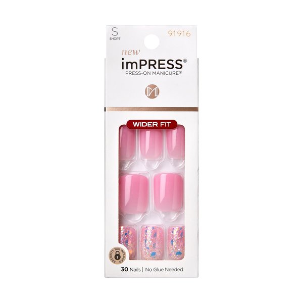 KISS imPRESS No Glue Mani Press-On Nails, Design, Dream It Up', Light Pink, Short Size, Wider Squoval Shape, Includes 30 Nails, Prep Pad, Instructions Sheet, 1 Manicure Stick, 1 Mini File
