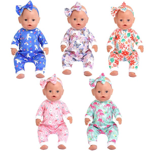 Sweet Dolly 5 Sets Baby Doll Accessories Baby Doll Clothes and Headbands Doll Pajamas for 15 Inch Doll to 18 Inch Doll, 10 PCs in Total Doll Clothes and Accessories