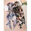 Floral Print Hair Scarf Scrunchies - Elastic Long-tail Ponytail Holders and Hair Accessories for Women, Wedding/Birthday/Bridal Party, 4 Pcs