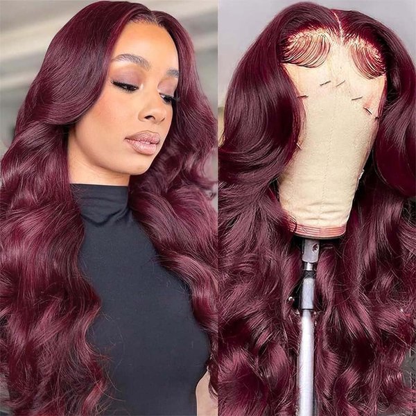 KINSTAR 99j Burgundy Lace Front Wigs Human Hair 13x4 Body Wave Lace Front Wigs Human Hair Pre Plucked 180% Density Wine Red Wig Human Hair Colored Wigs for Women 22 inch