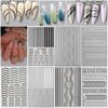 7Pcs Lines Nail Stickers for Nail Art French Tip -Black White Metal Stripes Letter Decals French Nail Design Curved Gel Nail Art Wave Line Polish Manicure Decoration for Women DIY Nail Art Simple Line