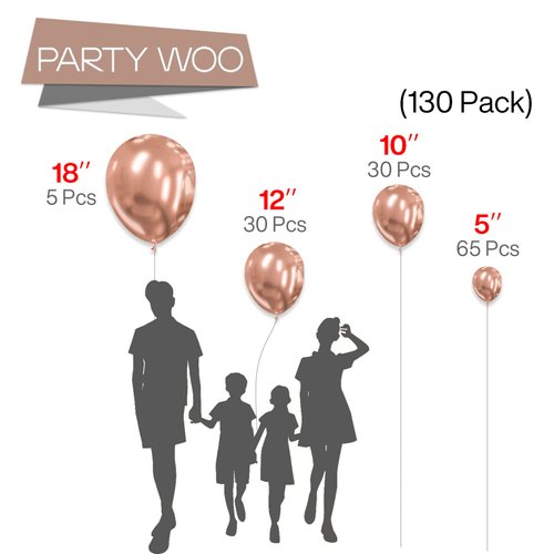 PartyWoo Metallic Rose Gold Balloons, 130 pcs Rose Gold Balloons Different Sizes Pack of 18 Inch 12 Inch 10 Inch 5 Inch for Balloon Garland Birthday Decorations, Party Decorations, Wedding Decorations