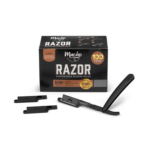 Professional Straight Razors for Men with 100 Disposable Barber Razor Blade Heads, Patented and Precise Straight Edge Razor with Safety Lock, Macho Shavette Straight Blade By Better Barber