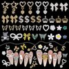 140 Pcs Flowers Assorted Nails Art Charms, Alloy Silver Gold Dangle Heart Star Butterfly Bowknots Crown Dollar Metal Nail Gems, 3D Mix Bow Heart Pearls Acrylic Nails Charms for Nails DIY