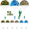12 Pcs Camo Parachute Toy, Tangle Free Throwing Hand Throw Flying Toys, No Battery nor Assembly Required, Plastic Green Army Men Soldiers Action Figures Outdoor Games for Kids, Fun Party Favors (Camo)