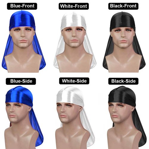 3PCS Silky Durags with Double Sided Brush for Men Wave, Satin Doo Rags for 360, 540, 720 Waves, Award 1 Wave Cap, Ideal Gifts for Christmas (blue+white+black)