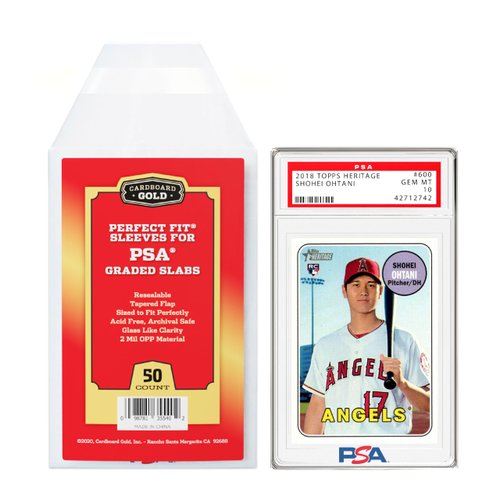 Cardboard Gold PSA Graded Card Sleeves - 50 Count Perfect Fit Resealable Sleeves for PSA Graded Baseball, Football, Gaming, Sports Cards - PSA Slab Sleeves Protector, Acid Free Card Slabs