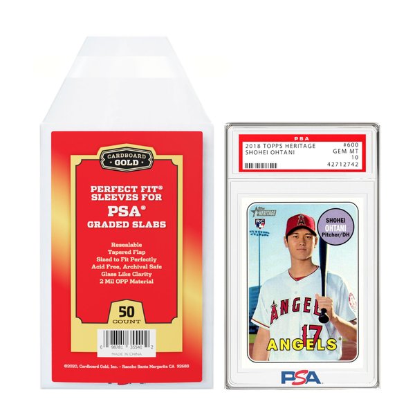 Cardboard Gold PSA Graded Card Sleeves - 50 Count Perfect Fit Resealable Sleeves for PSA Graded Baseball, Football, Gaming, Sports Cards - PSA Slab Sleeves Protector, Acid Free Card Slabs