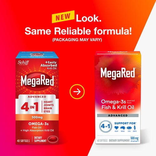 Megared Advanced 4in1 Omega-3 Fish Oil + High Absorption Krill Oil 500mg, Concentrated Omega-3 Fish & Krill Oil Supplement for Heart, Joints, Brain & Eyes, 40 Count