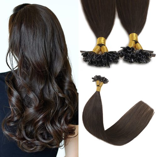 Sindra Keratin U Tip Real Human Hair Extensions Darkest Brown Color 20inch 50Grams New Generation Keratin Hair Extensions 50 Strand Prebonded Fusion Tip Hair Extensions（Utip#2-20inch）