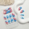 4th of July Square Press on Nails Medium Glue on Nails Swirl Fake Nails Red Blue White Full Cover Acrylic Nails Independence False Nails Star Patriotic Stick on Nails for Women 24 Pcs