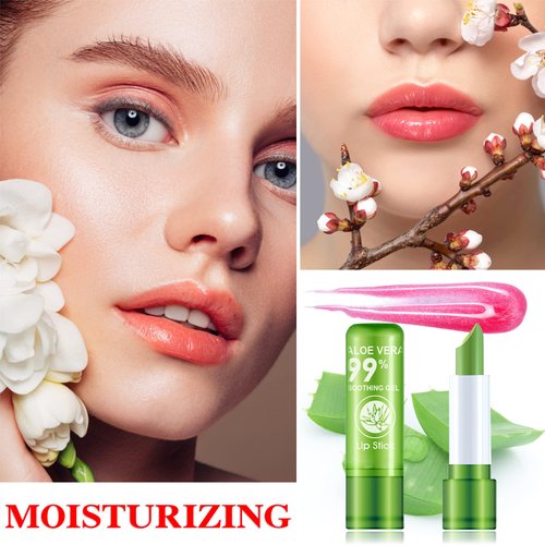 WYBLZPXZ 3 Pcs Aloe Vera Lipstick,Long Lasting Lip Care Nutritious Plumper Lip Balm Moisturizer Magic Temperature Color Change Lip Gloss