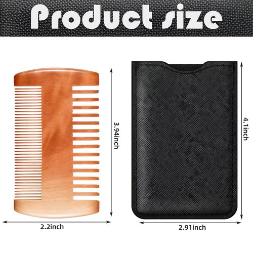 6 Pieces Beard Comb Natural Sandalwood Wooden Moustaches Combs Dual Action Teeth Beard Comb with 6 Pieces Pocket Faux Leather Case for Beards Moustaches (Yellow)
