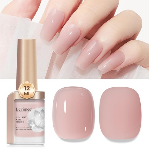 Bevimee Quick Dry Nail Polish Air Fast Drying, Sheer Nude Regular Color Nail Polish Holographic High Coverage Nail Lacquer Water Based Natural Nail Art No Required UV LED, 12ML