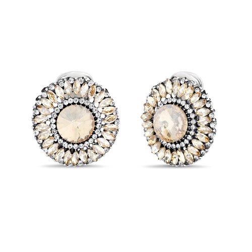 Badgley Mischka Antiqued Finish Round Champagne Rhinestone Clip On Earrings for Women