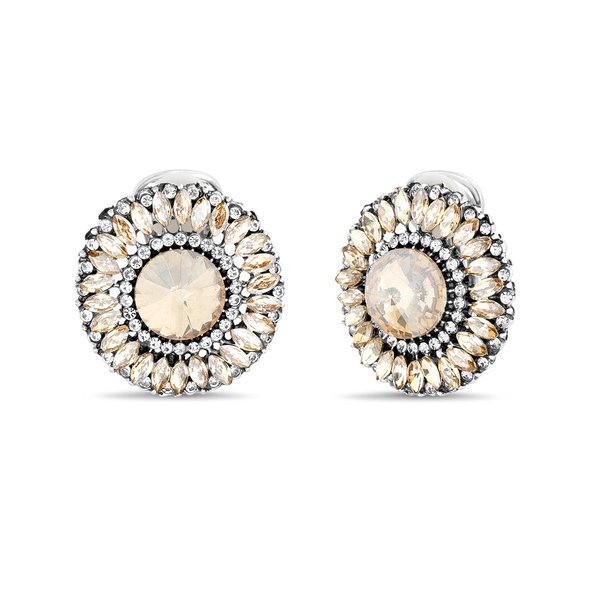 Badgley Mischka Antiqued Finish Round Champagne Rhinestone Clip On Earrings for Women