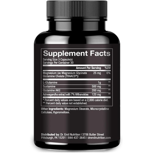 DR. EMIL NUTRITION Fortis Post-Workout Recovery Capsule for Men with L-Glutamine and Sustamine to Support Muscle Recovery & Immune Health, 30 Servings