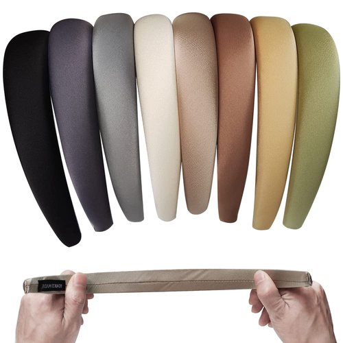 LUSTERMOON 8 Pcs Satin Headbands for Women,Fashion Pearly Lustre Solid Color Wide Headbands for Girls Thick Soft Padded Headband, Cloth Art Hair Hoop Glitter Vintage Hair Accessories (Color A)