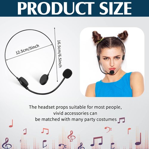 Zhanmai 8 Pcs Black Microphone Headset Toy Headpiece Costume Prop Headset Hippie Costume Accessories Halloween Makeup Props for Party Supplies