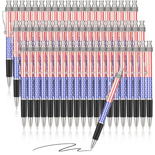American Flag Ballpoint Pen USA Patriotic Themed Pens 1.0mm Black Ink Ballpoint Pens Independence Day Gel Ink Pen for Writing and Signing Home School Office Supplies Party Decoration Favor(128 Pieces)