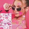 108+ PCS Groovy Pink Temporary Tattoos For Kids Girls Women, Pink Birthday Party Favor Supplies, Y2k Metallic Iridescent Flash Cartoon Fake Tattoo Sticker Children Stocking Fillers Goodie Bags Stuffer