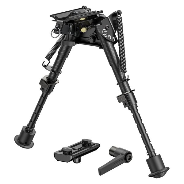 CVLIFE 6-9 Inches Carbon Fiber Rifle Bipod, Pivot Tilting Bipods for Rifles with Adapter Compatible with Mlok Swivel Bipod for Hunting and Shooting