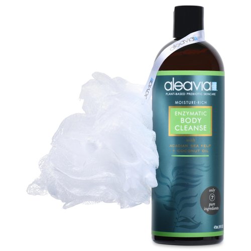 Aleavia Enzymatic Body Cleanse with Loofah Poof – Fragrance-Free Organic & All-Natural Prebiotic, Vegan Body Wash – Sulfate-Free Body Cleanser – 16 Oz.