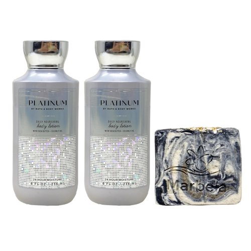 Bath & Body Works Platinum 2 Pack Daily Nourishing Body Lotion Set with a Charcoal Scrub Bar Soap - Full Size