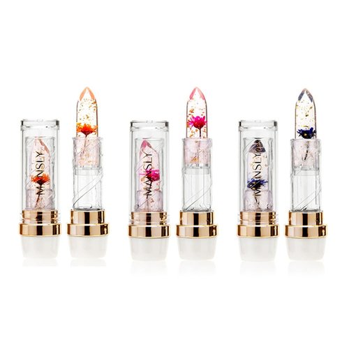 LAMUSELAND Flower Jelly Lipstick, Cute Clear Crystal Magic Color Changing Lip Gloss Gift Set, 3Pcs Waterproof Moisturizing Lip Balm Makeup for Women (Multi)