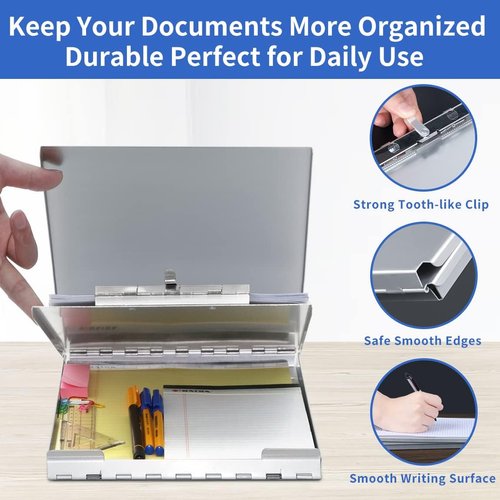 Sunnyclip Aluminum Clipboard with Storage(Memo Size), Recycled Metal Form Holder Binder Fits Paper Size up to 5.66 x 9.5 inches, A5 Size