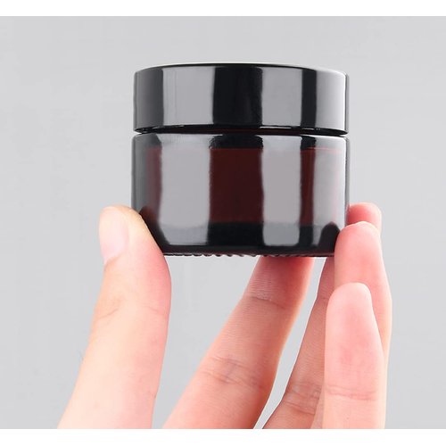 6PCS 10ml Amber Glass Jar Empty Refillable Cosmetic Face Cream Lip Balm Storage Jars Bottle Container Pot with Liners and Screw Black Lid for Make up Essential Oils Lotion