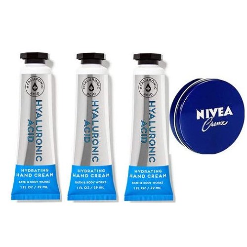 Bath and Body Works 3 Pack Hyaluronic Acid Hydrating Hand Cream. 1 oz. Travel Size Body Cream 1 Oz.