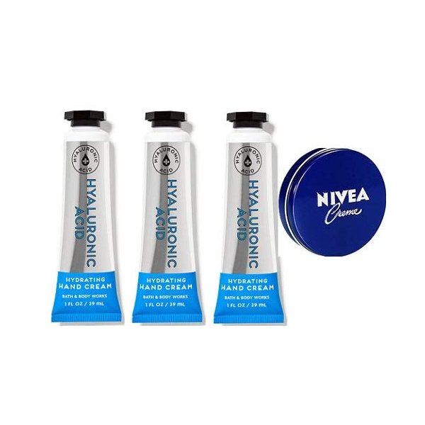 Bath and Body Works 3 Pack Hyaluronic Acid Hydrating Hand Cream. 1 oz. Travel Size Body Cream 1 Oz.