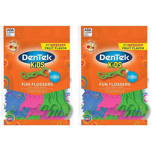 DenTek Kids Fun Flossers Wild Fruit | 75-Count Floss Picks | 2-Pack