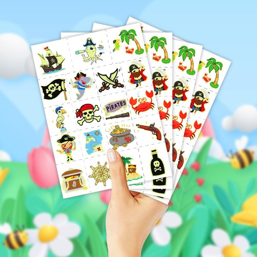 EMOME Glow Temporary Tattoos for Kids, Kid Tattoos for Party Favors Decorations Supplies, Cute Tattoo Sticker Goodie Bag Stuffers Boys and Girls (Pirate)