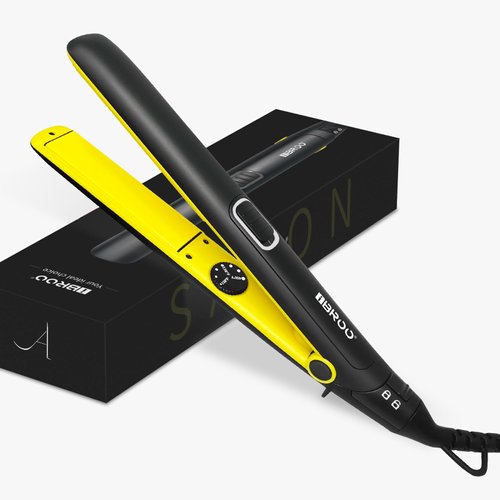 IBROO Ceramic Hair Straightener Flat Iron, Keratin Infused 1” Tourmaline Flat Iron Curling Iron in One, 230 to 450℉ No Damage Hair Styling Irons, Dual Voltage Straightening Hot Tools, Black & Yellow