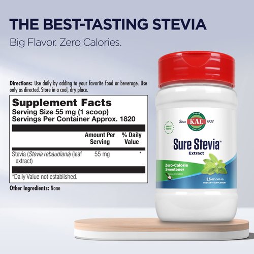 KAL Sure Stevia Extract Powder, 3.5 OZ. | Best-Tasting, Zero Calorie, Low Glycemic | 1820 Servings