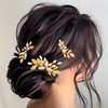 Kisshine Leaf Bride Wedding Hair Pins Gold Rhinestone Hair Piece Bridal Hair Combs Wedding Hair Accessories for Women and Girls(Pack of 3)